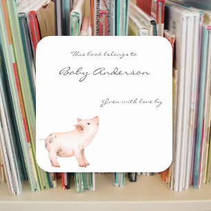 Baby showers boekenplank voor babyvarkens vierkante sticker