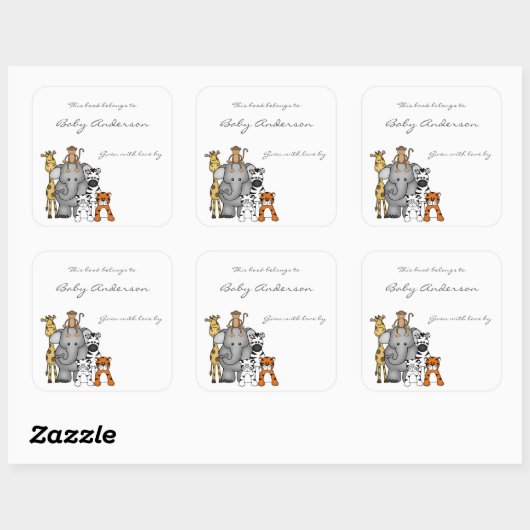 Baby showers boekenplanken / oerwouden vierkante sticker (Vel)