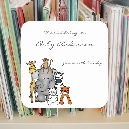 Baby showers boekenplanken / oerwouden vierkante sticker
