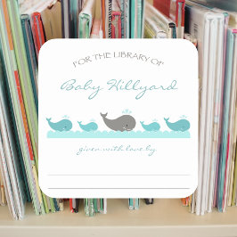 Baby showers boekenplanken / turquoise grijze walv vierkante sticker