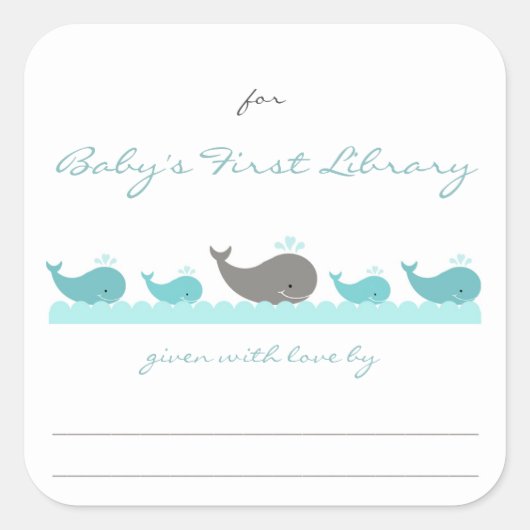 Baby showers boekenplanken / turquoise walvissen vierkante sticker (Voorkant)