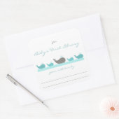 Baby showers boekenplanken / turquoise walvissen vierkante sticker (Envelop)
