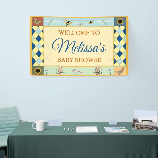 Baby showers bord met Rabbit, Bee's & Butterflies Spandoek (Beurs)