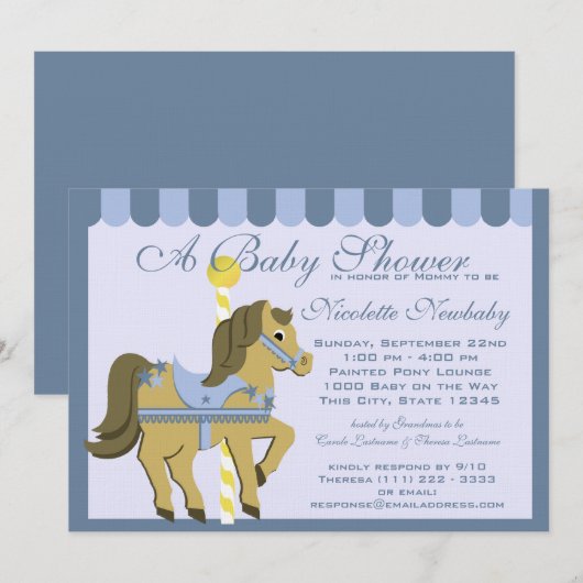 Baby showers carrouselblauw kaart (Voorkant / Achterkant)