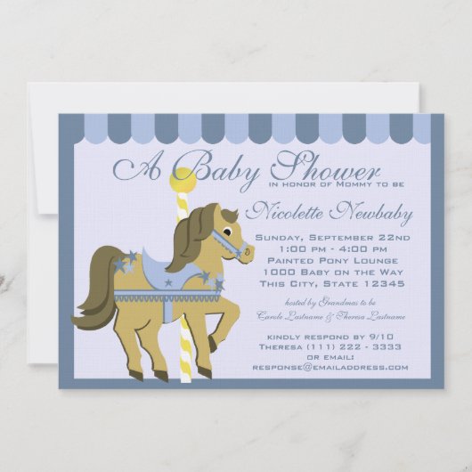 Baby showers carrouselblauw kaart (Voorkant)
