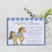 Baby showers carrouselblauw kaart (Staand voorkant)