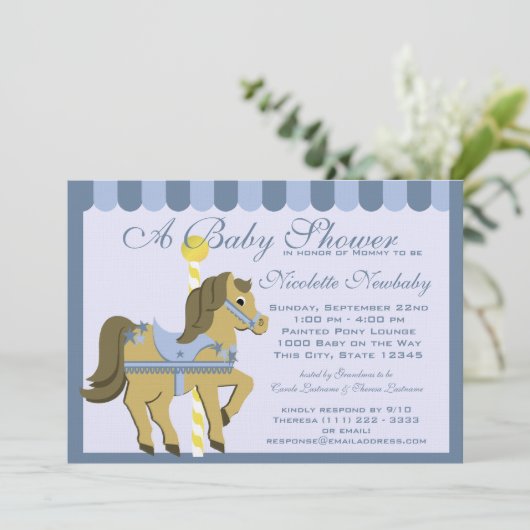 Baby showers carrouselblauw kaart (Staand voorkant)
