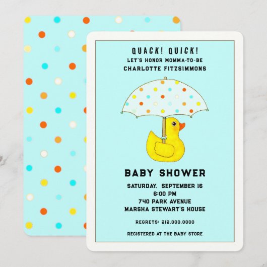 Baby showers eend met paraplu kaart (Voorkant / Achterkant)