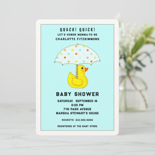 Baby showers eend met paraplu kaart (Staand voorkant)