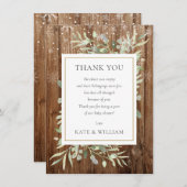 Baby showers gedicht laat groen rustiek hout bedankkaart (Voorkant / Achterkant)