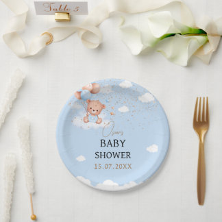 Baby showers jongen lichtblauwe teddybeer papieren bordje
