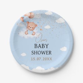 Baby showers jongen lichtblauwe teddybeer papieren bordje