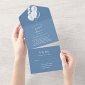 Baby showers jongen stoffige blauw witte ballonnen all in one uitnodiging (Afscheurbaar)