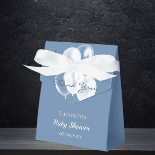 Baby showers jongen stoffige blauw witte ballonnen bedankdoosjes