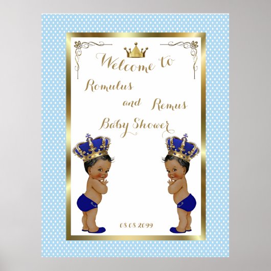 Baby showers jongens: TWINS, blauw, elegant, 40x52 Poster (Voorkant)
