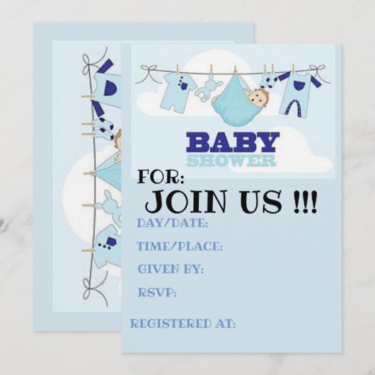 baby showers kaart BLUE BOY (Voorkant / Achterkant)