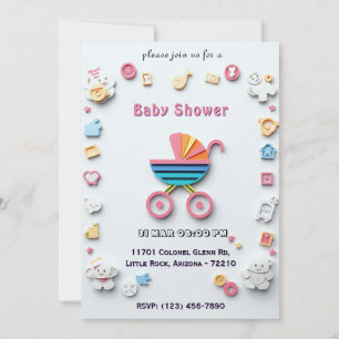 Baby showers Kaart met kinderwagen en Schattigee i