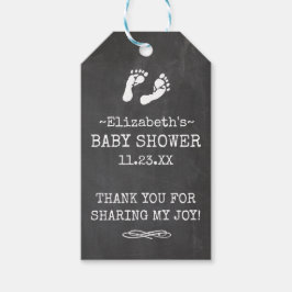 Baby showers krijtbord met witte voetafdrukken cadeaulabel