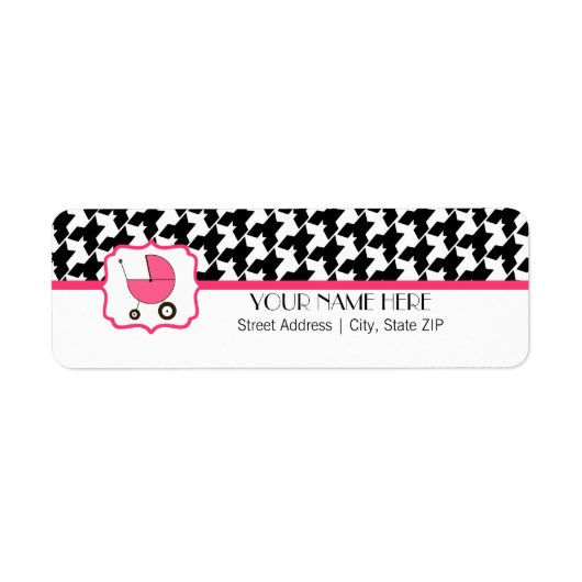 Baby showers label - Houndstooth & Hot Pink (Voorkant)