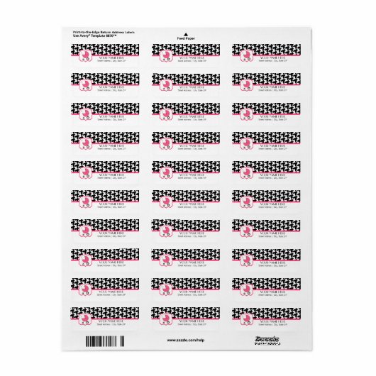 Baby showers label - Houndstooth & Hot Pink (Full Sheet)