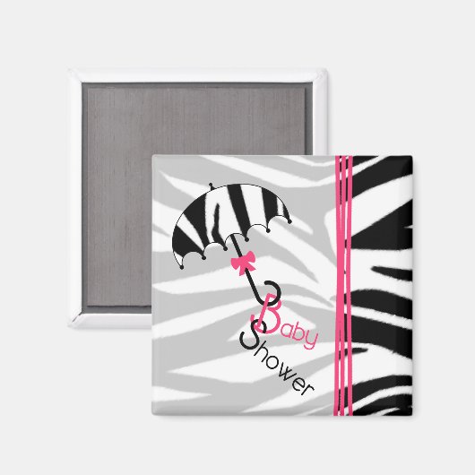 Baby showers magneet - Zebra Print Paraplu & Roze (Voorkant / Achterkant)