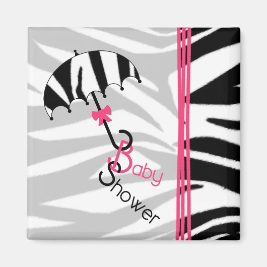 Baby showers magneet - Zebra Print Paraplu & Roze (Voorkant)