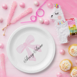 Baby showers roze strik aanpassen papieren bordje