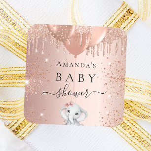 Baby showers rozen gouden olifantenballonnen vierkante sticker