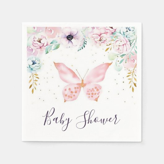 Baby showers servetten voor pasteelfloren en vlind (Voorkant)