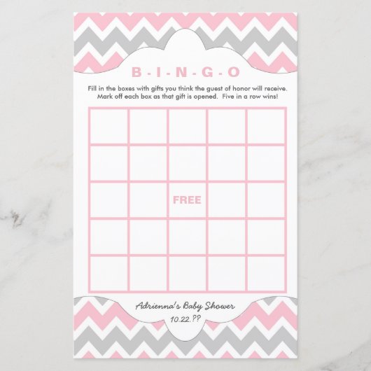 Baby showers spellen voor roze grijze bingo (Voorkant)