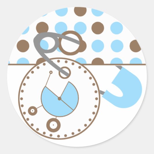 Baby showers Sticker - Blauwe Luier Pin Polka Dots (Voorkant)