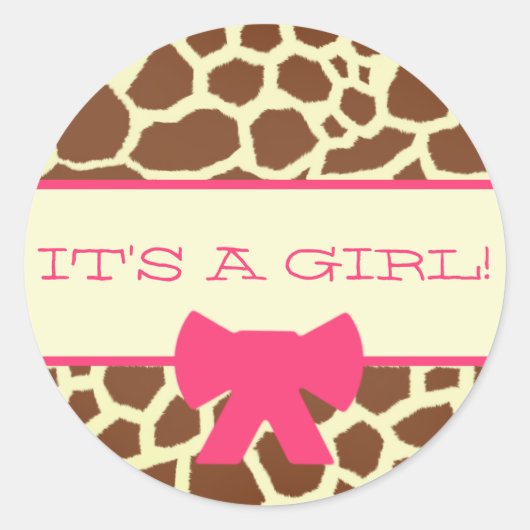 Baby showers Sticker - Giraffe Print en Roze (Voorkant)