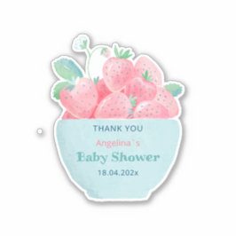 Baby showers sticker met een schattige aardbei