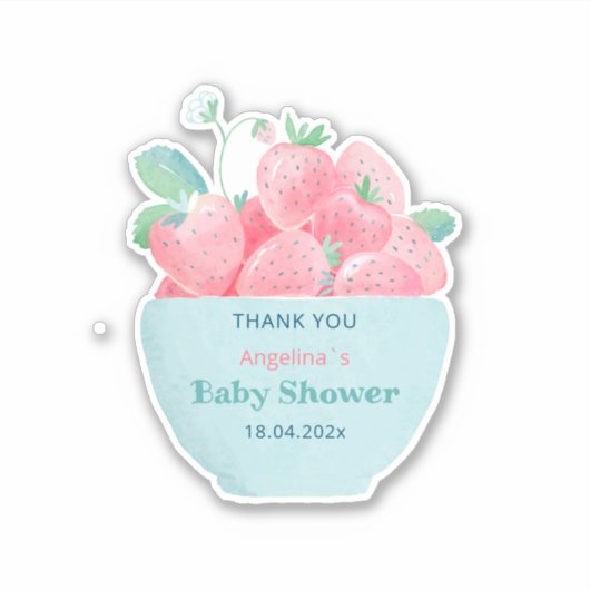 Baby showers sticker met een schattige aardbei (Voorkant)
