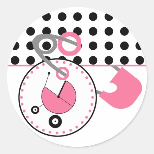Baby showers Sticker - Polka Dot & Roze Luierpen (Voorkant)