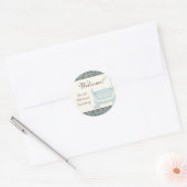 Baby showers Stickers - Blauw Bruin Damast Cradle (Envelop)