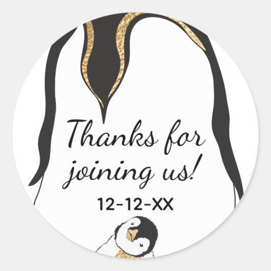 Baby showers Stickers "Gouden Baby Penguin" (Voorkant)