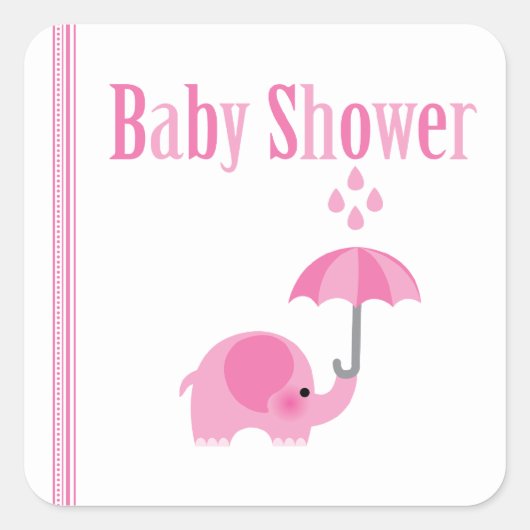 Baby showers stickers van zoete olifantenroze meis (Voorkant)