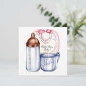 Baby showers vierkante uitnodigingsslabbetje, fles kaart (Staand voorkant)