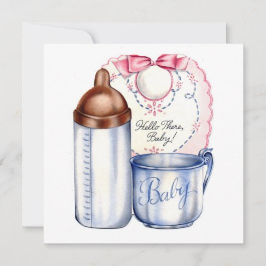 Baby showers vierkante uitnodigingsslabbetje, fles kaart (Voorkant)