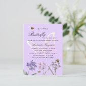 Baby showers vlinderbloemigen vioolmeisje uitnodiging briefkaart (Staand voorkant)