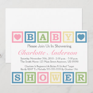 Baby showers voor bouwstenen (roze) kaart