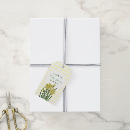 Baby showers Waterverf Daffodils Witte Strepen Cadeaulabel (Met Touw)