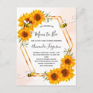Baby showers zonnebloemen roos gouduitnodiging briefkaart