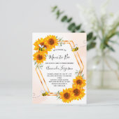 Baby showers zonnebloemen roos gouduitnodiging briefkaart (Staand voorkant)