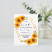 Baby showers zonnebloemen roos gouduitnodiging briefkaart (Staand voorkant)