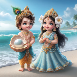 Baby Shree Krishna & Radha met diamantdiviniteit Sleutelhanger