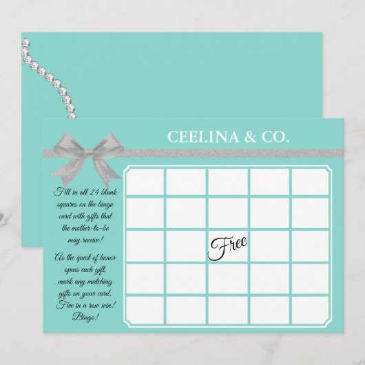 BABY Silver Bling & Glam Party Bingo Game Kaart (Voorkant / Achterkant)