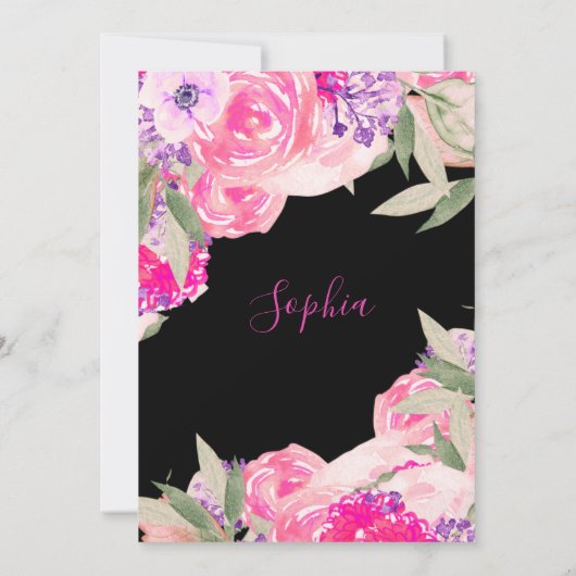 Baby Sip en zie Floral Rozen Gold Pink Kaart (Achterkant)