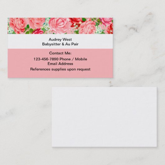 Baby Sitter en au pair Visitekaartjes (Voorkant / Achterkant)